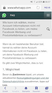 WhatsApp FAQ neue Nutzungsbedingungen und Datenschutzrichtlinie Screenshot WhatsApp FAQ neue Nutzungsbedingungen und Datenschutzrichtlinie
