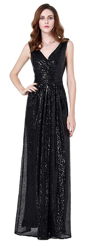 badgley mischka black sequin dress