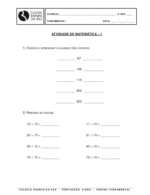 atividades matematica 2o ano para imprimir