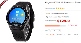 كوبون تخفيض على الساعة الذكية KingWear KW88 3G من موقع GearBest Watche