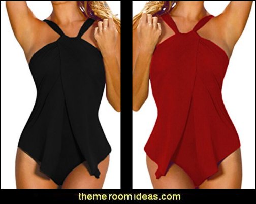 Women's Halter Neck Wrap Split Front One Piece Swimsuit Monokini swimsuits - swimwear - beachwear - women swimwear bathing suits - summer swimsuit - Swimsuit Swimwear - fashion bikini bathing suit - retro vintage high waisted bikini swimwear - One piece swimwear swimsuit - Beach Cover-Ups & Wraps - pool and beachwear - Women's Halter Neck Wrap Split Front One Piece Swimsuit Monokini