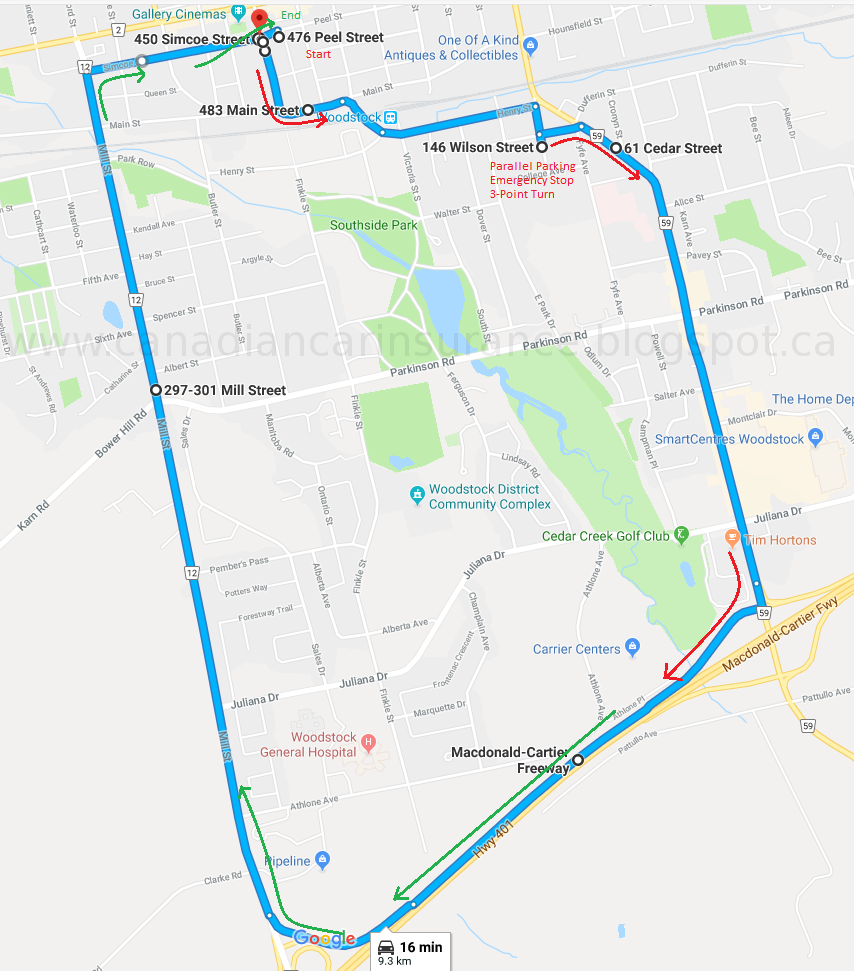 Woodstock G Road Test Route Maps
