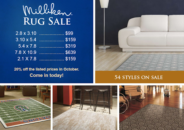 20% off listed prices on Milliken Area Rugs