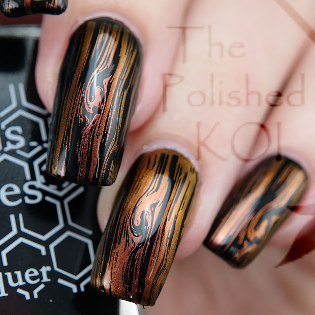 Bee's Knees Lacquer Void and I Am Yours; wood grain nail art