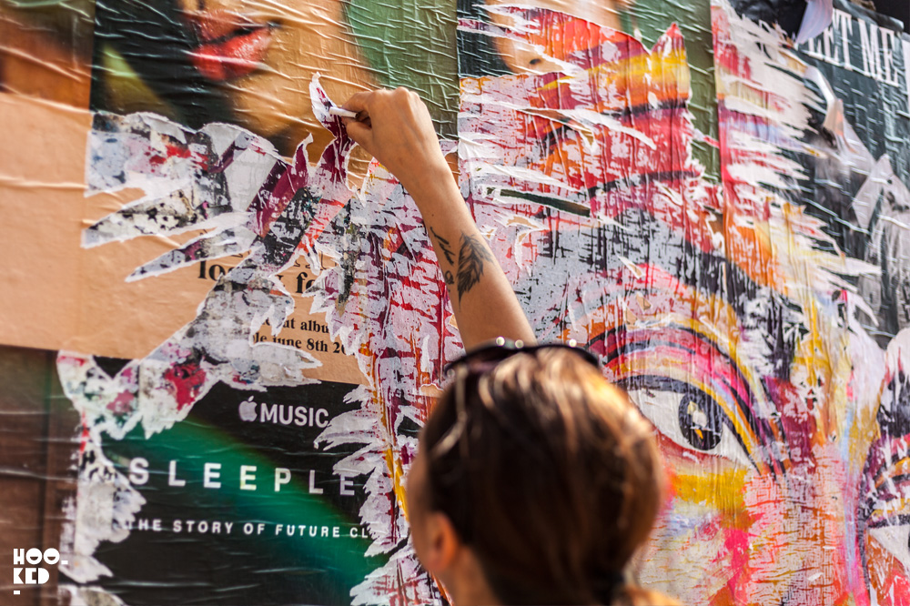 Street Artist Manyoly at work in London, UK. Photo ©Hookedblog / Mark Rigney