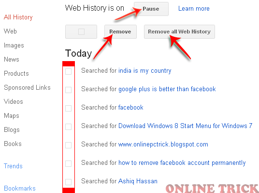 How to check and remove google search history softglad