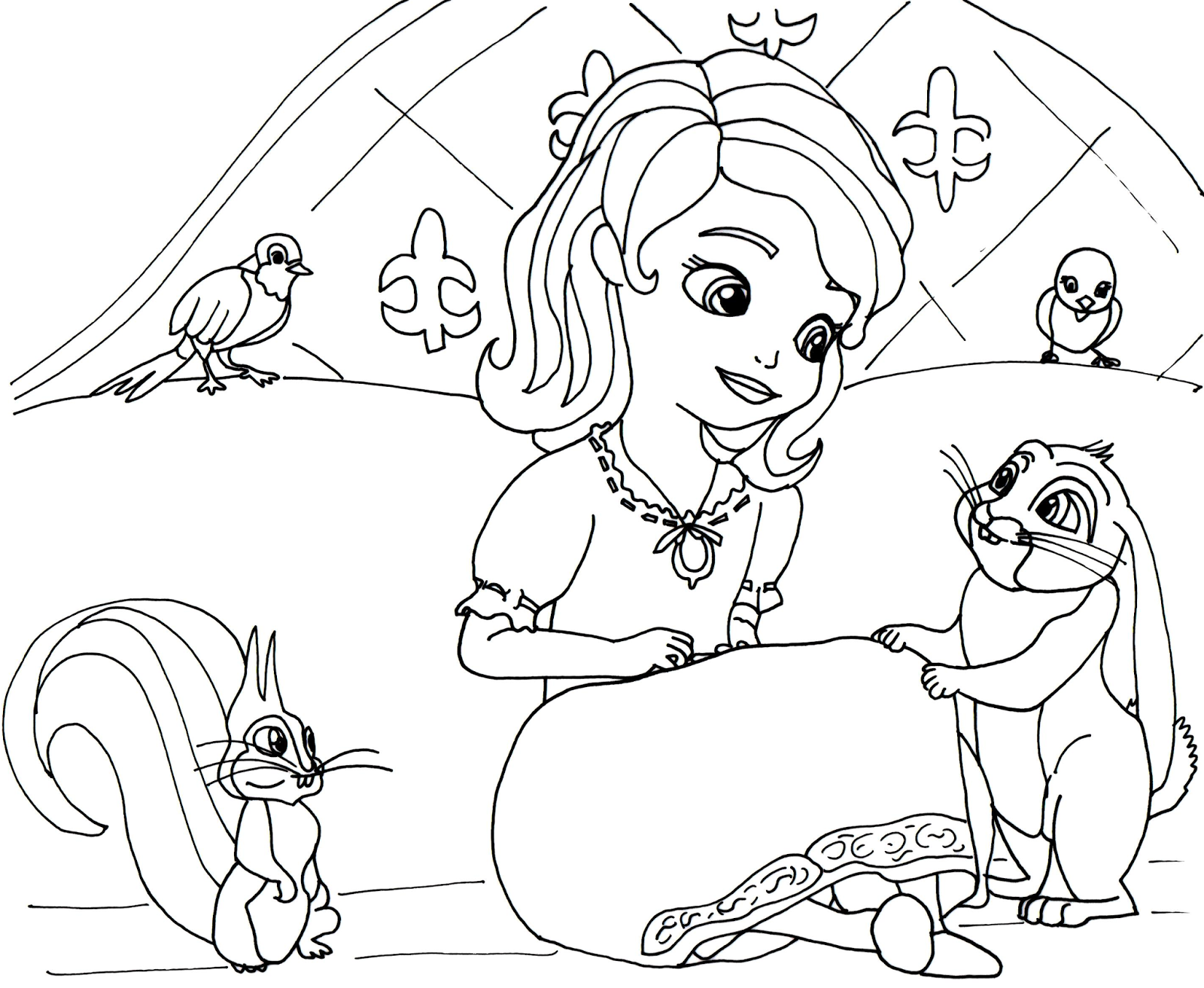 Sofia The First Coloring Pages Sofia The First Coloring Page With Robin Mia Clover And Whatnaught 