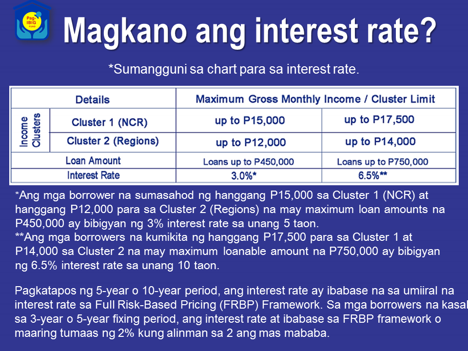 Are you a minimum wage earner and planning to have your own house? do you think it is impossible for you to do it because your salary may not be enough? Now, a Pag-IBIG Fund member who are earning minimum wage not more than P17,500 can avail of their Affordable Housing Program. All you need to do is to follow these Question and Answers and educate yourself and go one step further for acquiring your dream home. Sponsored Links 7777777777777777777777777777777777777777777777777777777777777  How long is the repayment term?   The maximum repayment period for the loan is thirty (30) years.    What are the loan purposes?   The Pag-IBIG housing loan may be used to finance any one of the following:  • Purchase of a fully developed residential lot or adjoining lots not exceeding 1,000 square meters;  • Purchase of a residential house and lot, townhouse, or condominium unit;  • Construction or completion of a residential unit on a lot owned by the member.    Who are eligible to apply for Affordable Housing Program?   The program may be availed of by members who satisfy the following requirements:  • Must have remitted 24 monthly contributions under Pag-IBIG I Membership Program. New members may pay the 24 monthly membership contributions in lump sum, corresponding to the loan amount applied for;  • Has a gross monthly income not exceeding ₱17,500.00 for those working in the NCR and ₱14,000.00 for workers in other regions; • Not more than 65 years old;  • Has no outstanding Pag-IBIG housing loan;  • Has no outstanding multi-purpose loan in arrears;  • Had no Pag-IBIG housing loan that was foreclosed, cancelled, bought back due to default or subjected to Dacion en Pago.   How much can a member borrow?   • A qualified Pag-IBIG member may borrow up to a maximum amount of ₱750,000.00, depending on the member’s actual need, his loan entitlement based on gross monthly income, his loan entitlement based on capacity to pay, and the loan-to-appraisal value ratio, whichever is the lowest.   What is the loan to appraisal value ratio?  The loan to appraisal value ratio is: Loan Amount Loan-to-Appraisal Value Ratio Up to ₱450,000 100% Over ₱450,000 to ₱750,000 90%   What are the interest rates ?  For the first ten years of the loan, interest rate for loans of up to ₱450,000 is 3% provided the gross monthly income is ₱15,000 for those working in the NCR and ₱12,000 for workers in other regions.  For loans of up to ₱750,000, the interest rate is 6.5%, provided the gross monthly income for those working in the NCR is not more than ₱17,500, and not more than ₱14,000 for workers in other regions.  At the end of the ten-year period, the interest rate shall be re-priced based on the prevailing interest rate in the Fund’s pricing framework or it shall be increased by 2%, whichever is lower. Said interest rates shall be re-priced periodically depending on the chosen fixed pricing period of the borrower.  The base rate for succeeding re-pricing shall be the interest rate for the immediately preceding re-pricing period.  Advertisements {INSERT 2-3 PARAGRAPHS HERE}    Where to file Housing Loan Application?   • Housing loan application may be filed online at www.pagibigfund.gov.ph, by clicking “E-Services” on the PagIBIG Fund website’s homepage, then clicking “Housing Loan Application.”  • Housing Loan applicants may also go to the Pag-IBIG NCR/Regional Branch that has territorial jurisdiction over over the property subject of the loan.     What are the requirements?   For the checklist of requirements, choose “Benefits and Programs” on the Pag-IBIG Fund website’s homepage, click “Housing Loan Program,” then click “Requirements” under “Housing Loan Availment.”   How long is the Processing Time?  The regular processing time for a housing loan application is fifteen (15) working days, provided the borrower has submitted all the necessary requirements. You can apply personally through any Pag-IBIG offices near you. Or log on to www.pagibig.gov.ph. To download the needed application forms, click here.  For further details contact any Pag-IBIG offices in your area or visit their website. Source: Pag-IBIG Fund Advertisement Read More:       ©2017 THOUGHTSKOTO www.jbsolis.com SEARCH JBSOLIS, TYPE KEYWORDS and TITLE OF ARTICLE at the box below