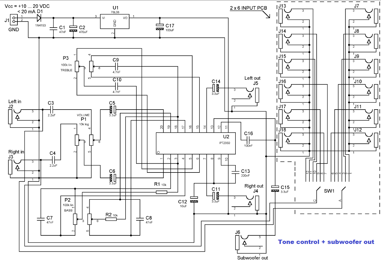 Tone Control + Subwoofer Filter - Electronic Circuit