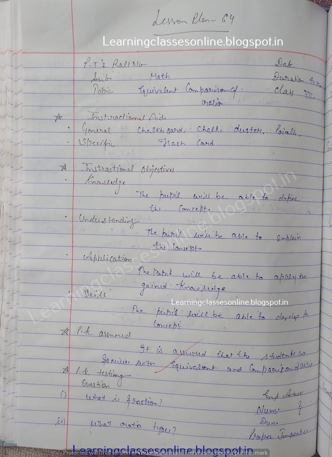 Mathematics B.Ed Teaching Lesson Plan on equivalent comparison of Ratio - Math Lesson Plans Format and Steps Mathematics Lesson Plan on equivalent comparison of Ratio