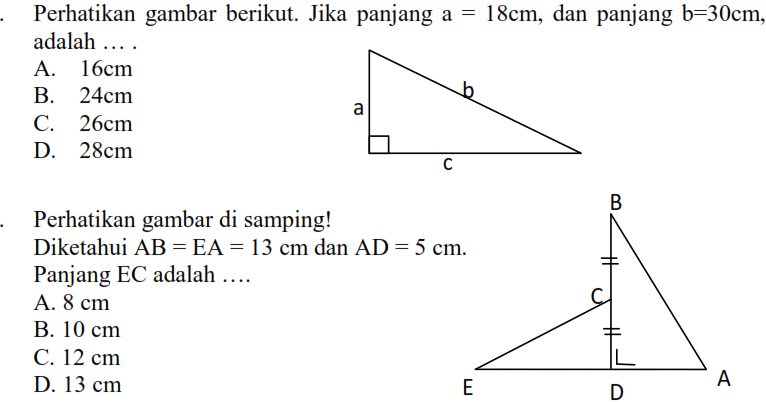 Contoh Soal: Soal Mtk Kelas 8 Semester 2 Teorema Pythagoras