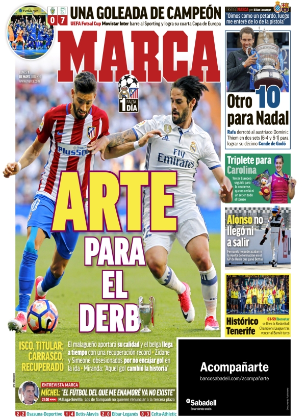 Real Madrid-Atlético, Marca: "Arte para el derbi"