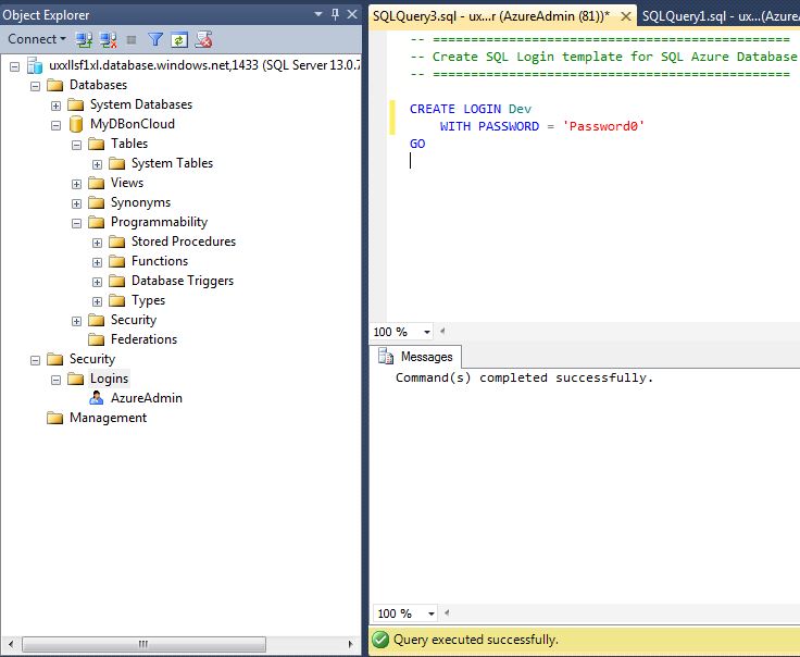 All about SQLServer Microsoft Azure Create SQL objects