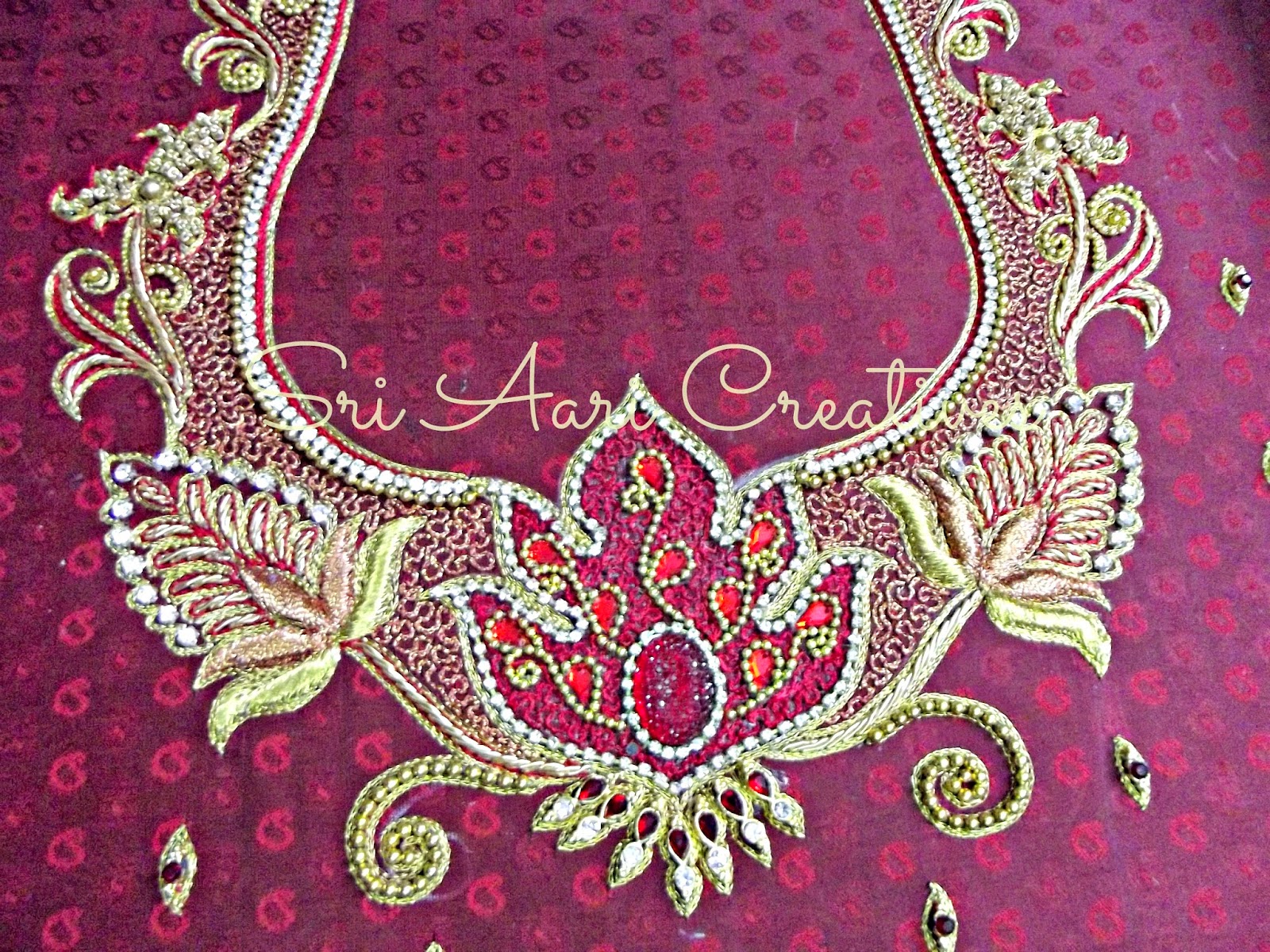 SRI AARI CREATIVES: EMBOSSED THREAD WORK & EMBOSSED ZARDOSI WORK ON ...