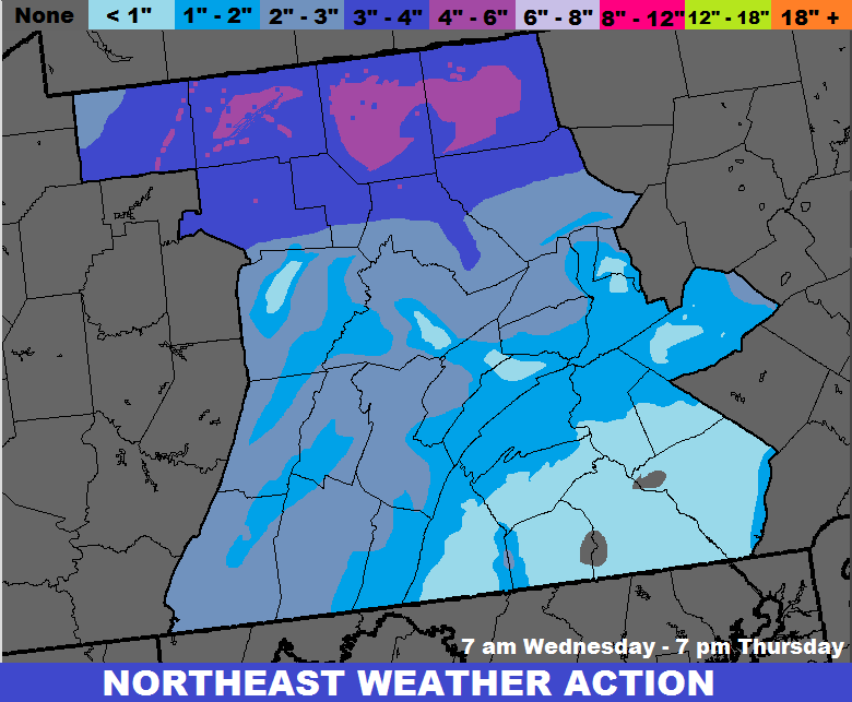 Northeast Weather Action Low Pressure Snow Totals For Central PA
