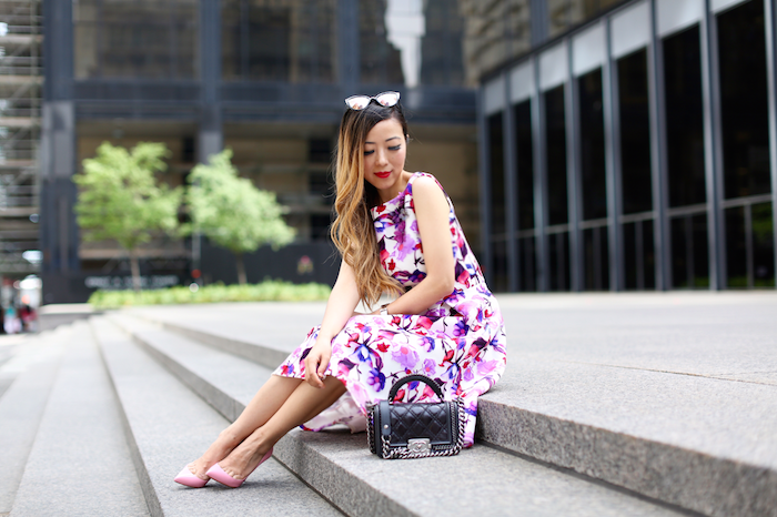 Teri jon floral print dress, chanel boy bag, quay sunglasses, christian louboutin so kate pumps, wedding guest dress, the best july4th sales, the best independence day sales