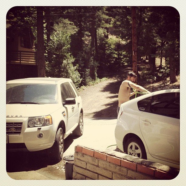 husband washing cars