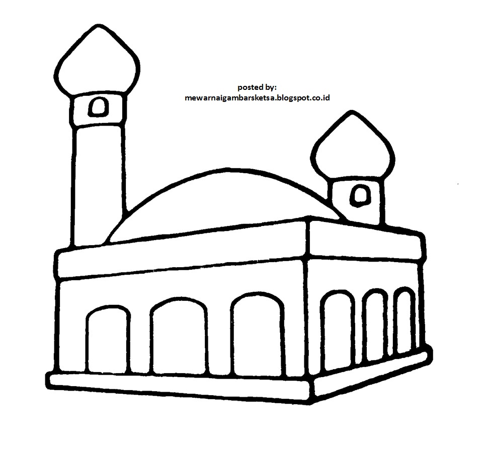 Mewarnai Gambar Mewarnai Gambar Sketsa Masjid 1