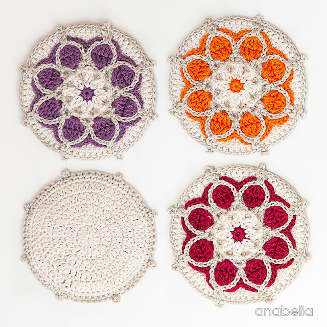 Winter Flowers crochet coasters, motif # 1 / 2017 Anabelia Craft Design