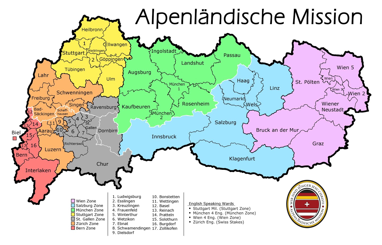 Alpenländische Mission Zones/Stakes Map