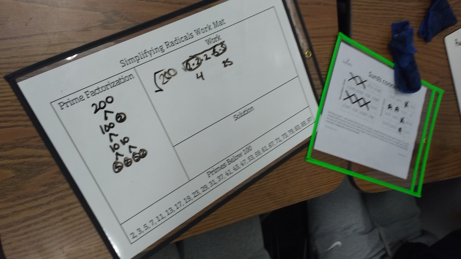 Math = Love Dry Erase Work Mat for Simplifying Radicals