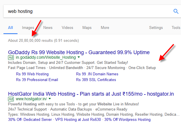 Google search results