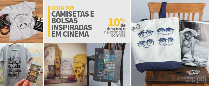 banner da loja 365 filmes com imagens de camisetas e bolsas inspiradas no cinema