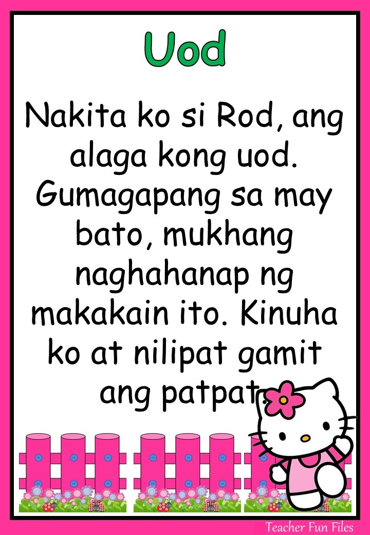 Teacher Fun Files Tagalog Reading Passages Hello Kitty Theme
