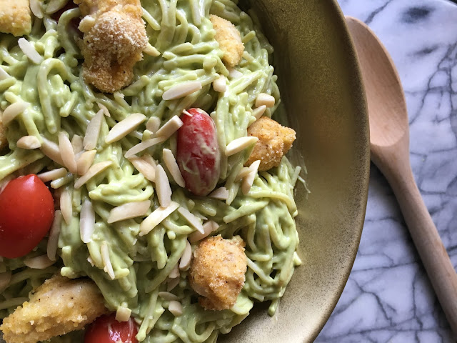 FullSizeRender%2B%25282%2529 - Healthy Chicken Almond Summer Pasta