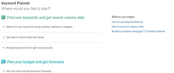 Google keyword planner