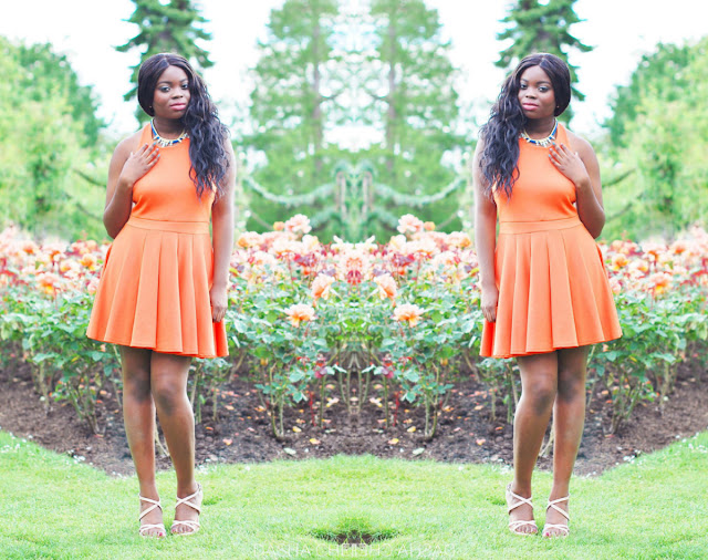 orange halterneck dress from boohoo