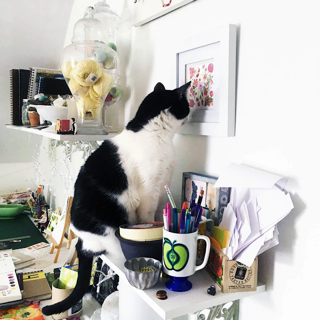 black and white cat, adopt don't shop, rescue cat, art, art studio, Anne Butera, My Giant Strawberry