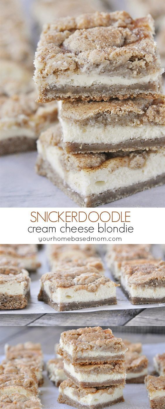 Snickerdoodle Cream Cheese Blondies Dessert Bars ~ the perfect answer when you can’t decide between a cookie, a brownie or a piece of cheesecake!