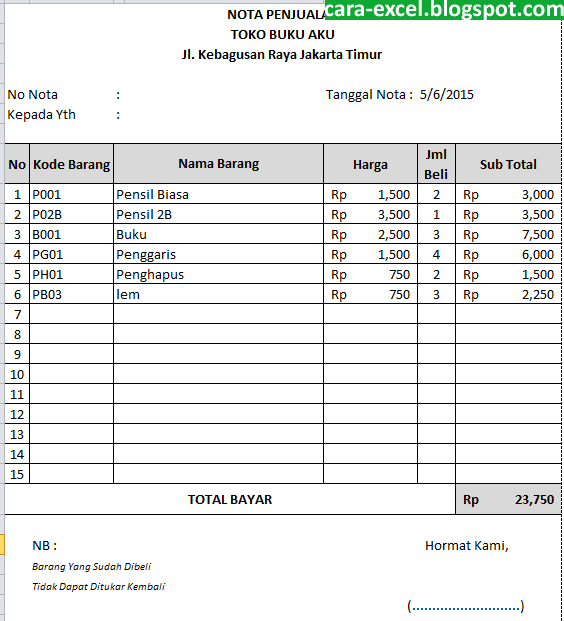 Cara Membuat Nota Pada Excel Cara Excel