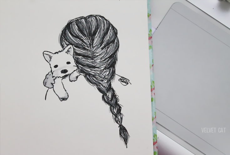 ILUSTRACIÓN a bolígrafo: Perrete a cuestas