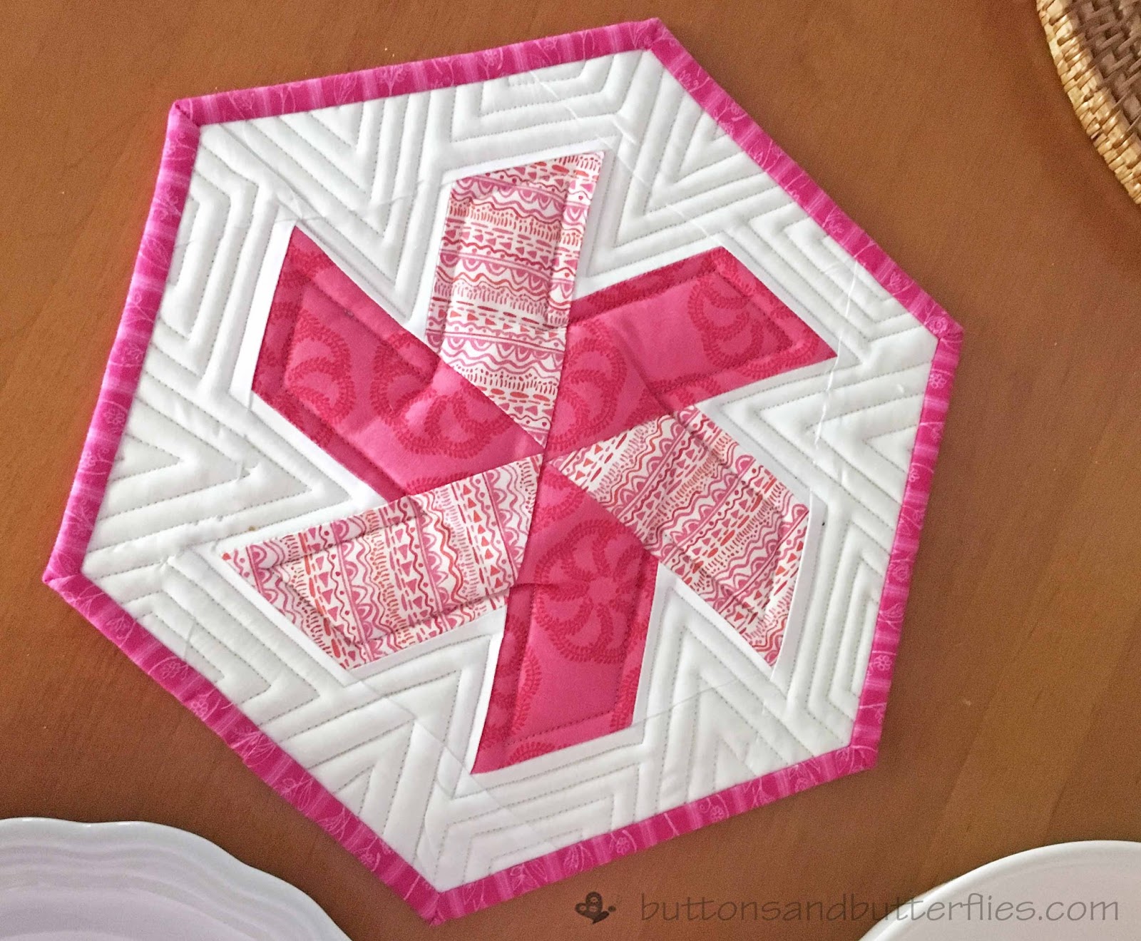 Buttons and Butterflies Star Block Trivet {Quilted Potholder}
