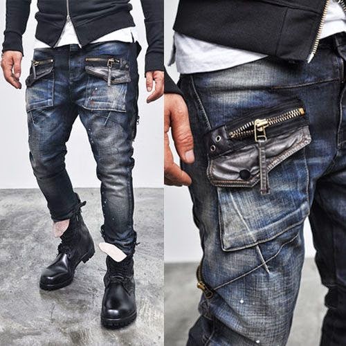 Mens Edge Zippered Cargo Baggy SkinnyJeans 93 Fast Fashion Mens