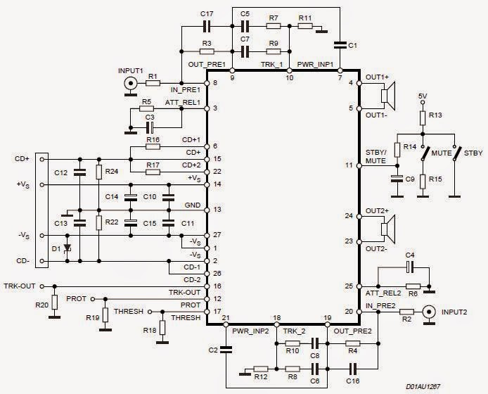 Digital Stereo Power Amplifier IC 2x70 Watt Circuit Diagram