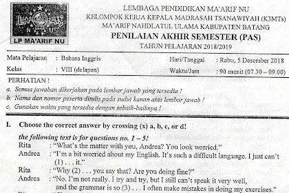 Kisi Kisi Soal Pas Bahasa Inggris Kelas 9 Semester 1