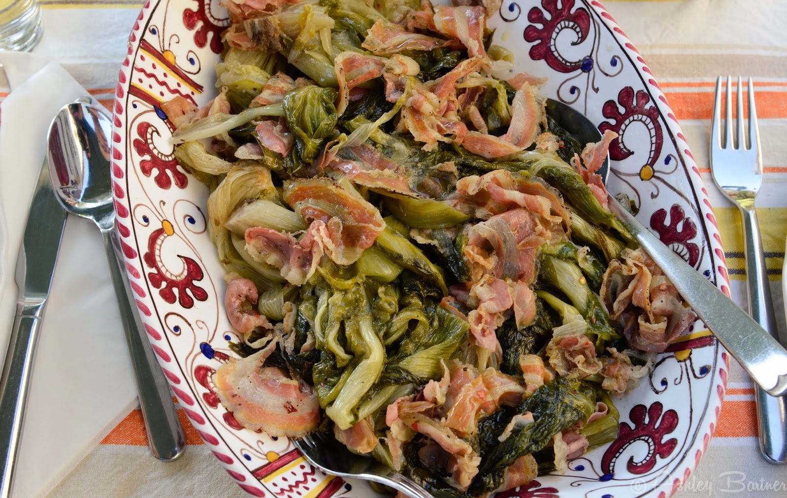 La Tavola Marche Recipe Box Braised Escarole with Pancetta