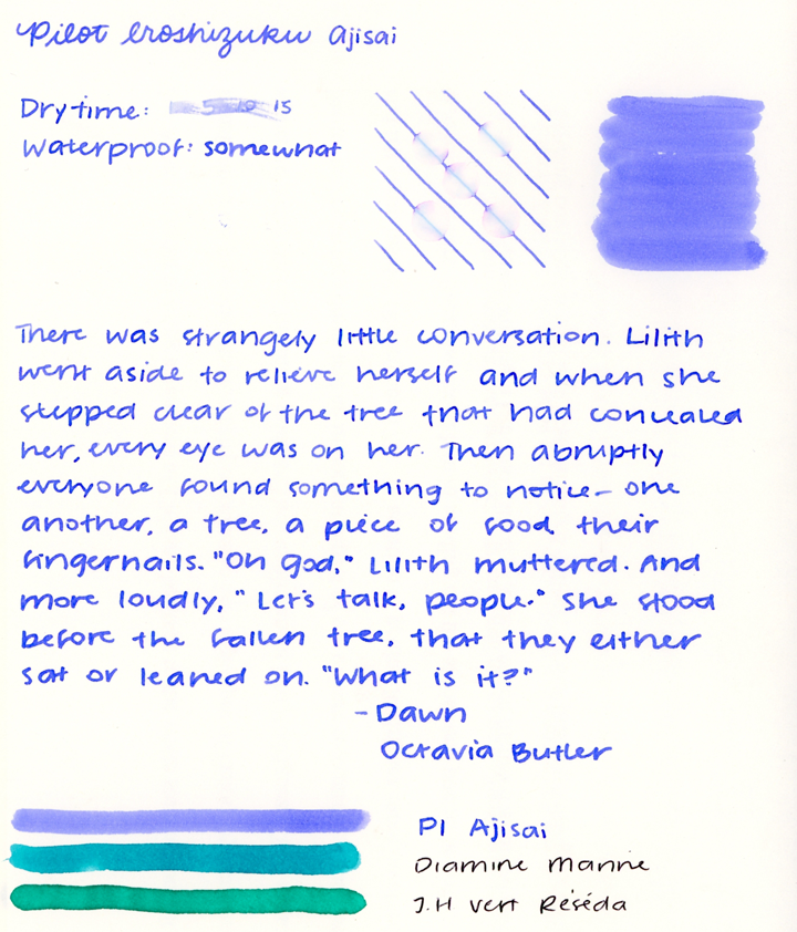 review pilot iroshizuku ajisai ink between the teeth