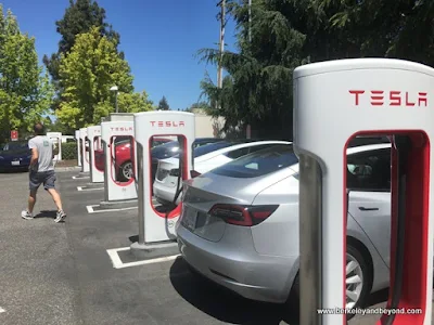 Tesla charging station behind Computer History Museum in Mountain View, California