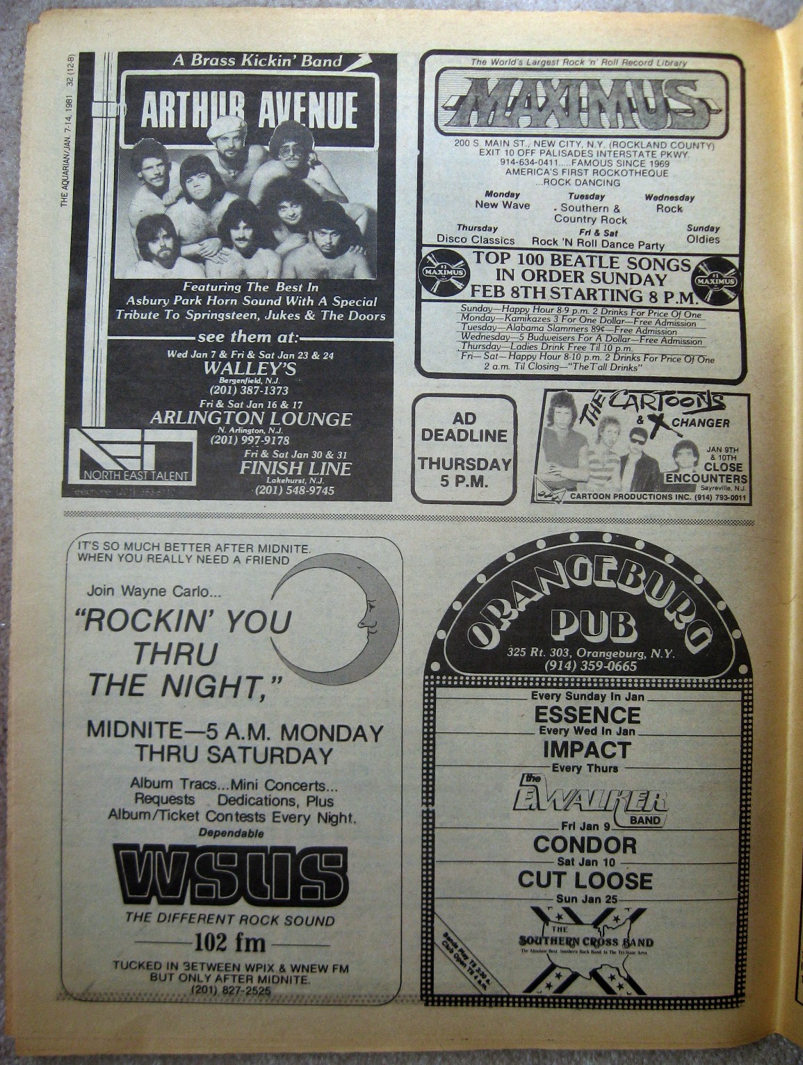 Maximus - Orangeburg Pub - Close Encounters band line ups January 1981