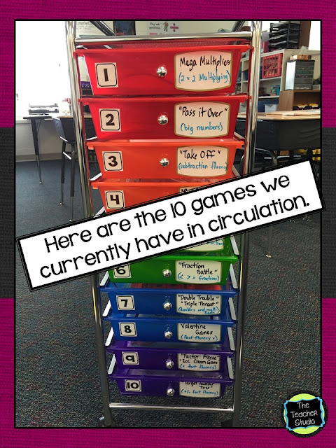 Keeping organized in math workshop is a key part of making math stations or centers work!  This post has tips for keeping math games and math stations organized.  Perfect for grade 2 math, grade 3 math, grade 4 math, grade 5 math. Math game storage