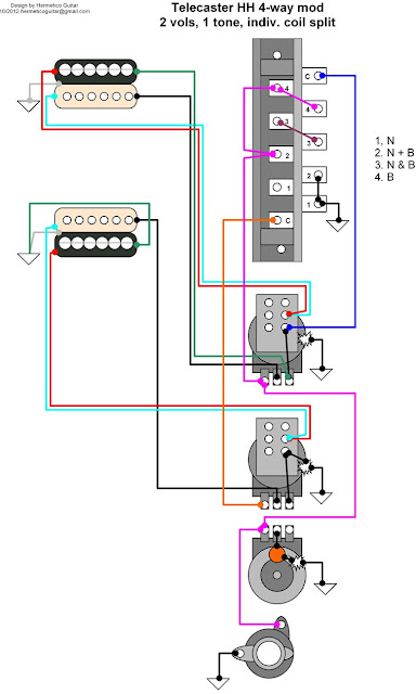 Hermetico Guitar: Wiring Diagram: Tele HH 4-way mod with ... strat switch wiring diagram 5 