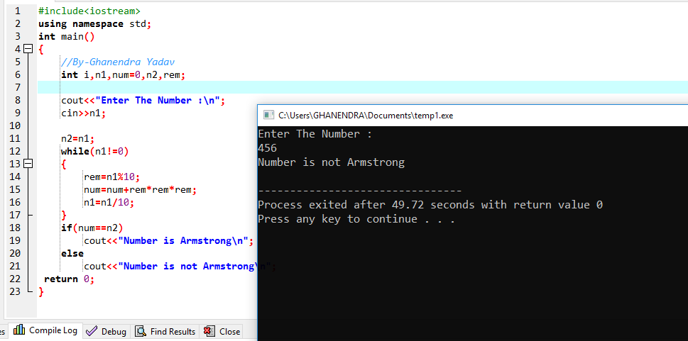 C++ Program To Check Number Is Armstrong Or Not