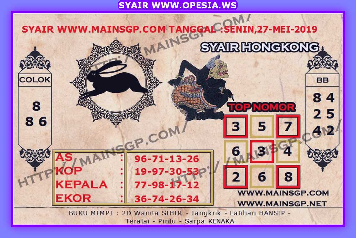 Kode syair hk senin 27 Mei 2019 GOsyair SEDIA KODE SYAIR