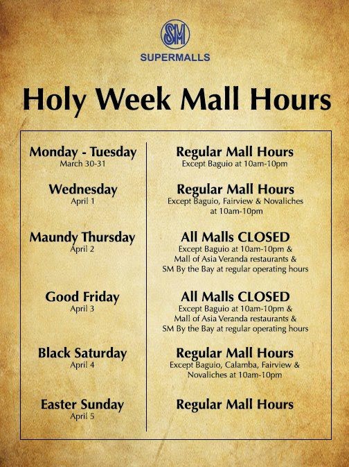 Holy Week Mall Hours SM