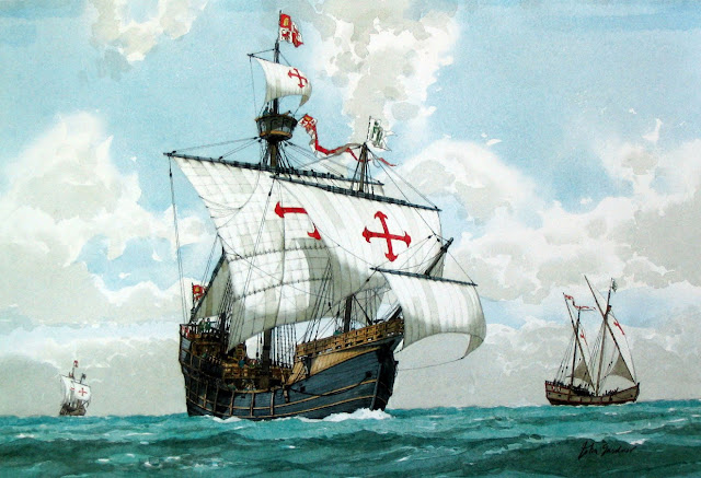 Dipinto delle 3 navi di Cristoforo Colombo: la nina, la pinta e la santa maria.