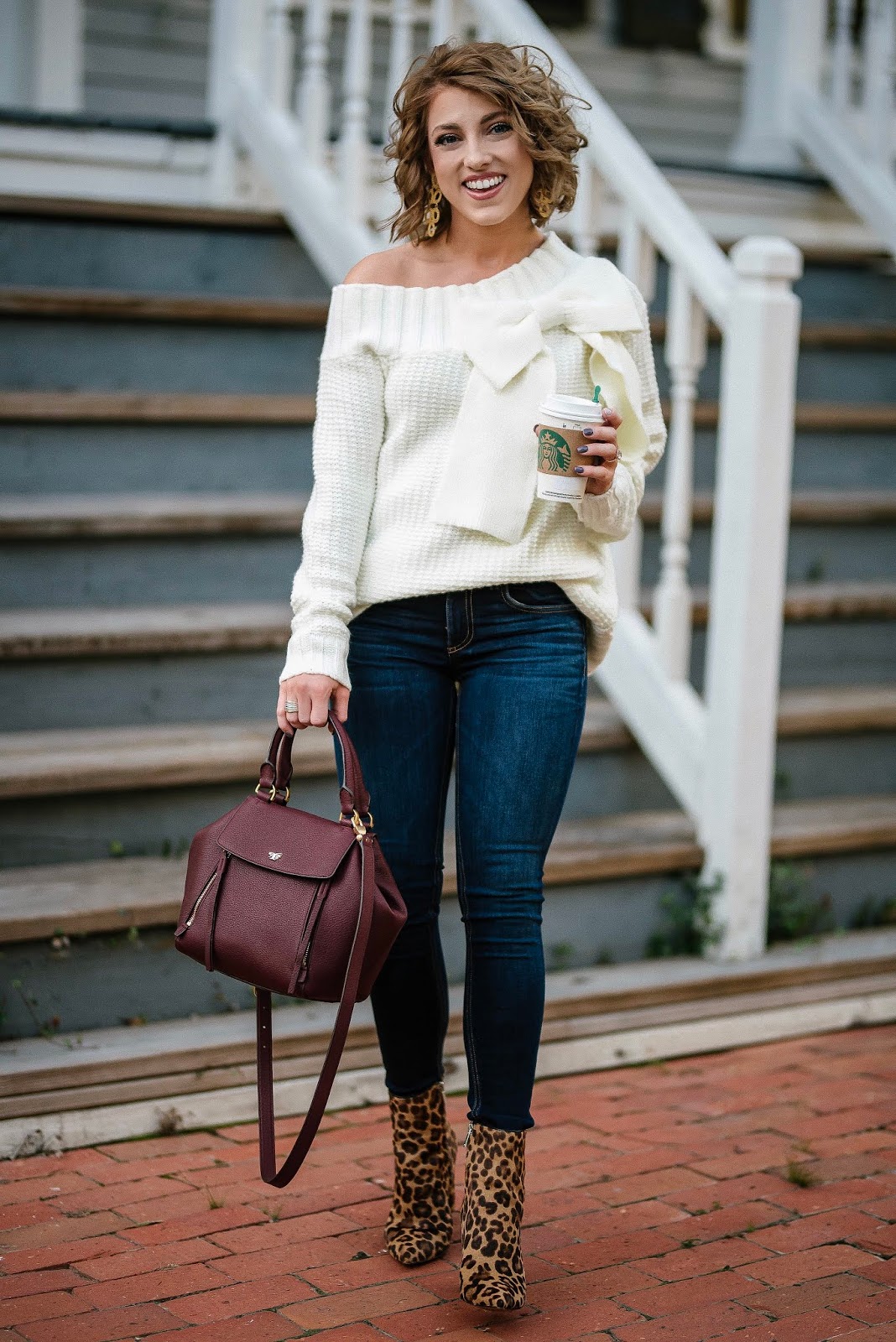 Fall Style: Under $100 Big Bow Sweater, Tory Burch Half Moon Satchel and Leopard Booties - Something Delightful Blog